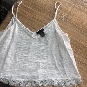 AQUA V Neck Tank With Crochet Detail - White